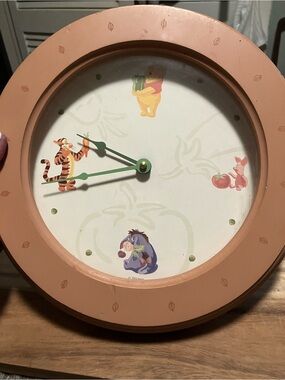 Disney Peach and Green Winnie the Pooh Character Wall Clock